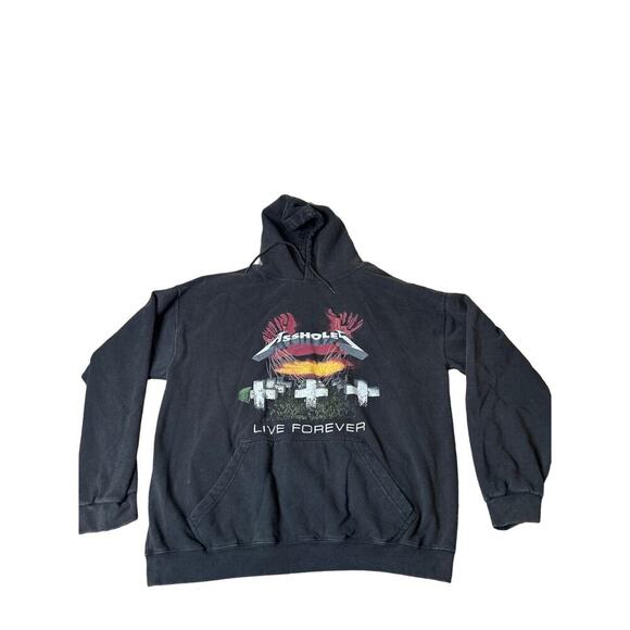 A$$ Holes live forever black Metallica style hoodie sweatshirt Men's SZ XXL - Picture 2 of 7